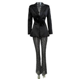 Fongt Spring And Summer New Hollow Nail Bead Three-Dimensional Flower Suit Pearl Brighten Mesh Trousers Set