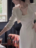 Two Piece Set Women Elegant Spring Autumn New Fashion Evening Party Vintage Clothes Office Lady Coat and Dress Sets