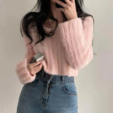 Fongt Chic Lazy Shortcase Tender Tender V-Neck Sweater Women's Long Sleeve