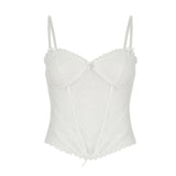 Fongt Resort Style Sexy Lace Spliced Buckle V-Neck Sling Vest Babes Skinny Fish Bone Top
