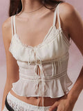 Vintage Women Mesh Sheer Camis Tops Lace Trim Adjustable Strap See Through V Neck Tank Crop Tops for Summer Mini Vest-Outfit