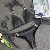 Fongt Sexy Shiny Special Fabric Swimwear Crystal Diamond Bikini Gold Straps Women's