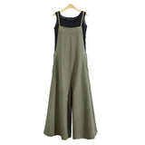 Women Casual Loose Jumpsuit Summer Solid Cotton Linen Straps Wide Leg Pants Commuter Oversized Sleeveless Dungaree Bib