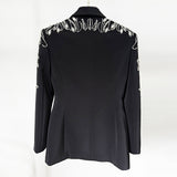 Fongt New Star Fashion Heavy Industry Diamond Nail Beads Blazer Open Fork Fishtail Long Dress