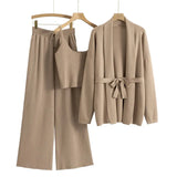 Sweater 3 Piece Sets Women Thick Knit Cardigans+cropped Spaghetti Tops+baggy Wide Leg Sweatpants Outfits New