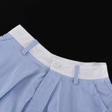 Blue Stripe Lace Trim Crop Top And Long Skirt Set-Outfit