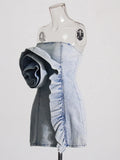 Australian Trendy Sweet Windy Leaf Side Denim Short Dress 2025 New Slim Short Corset Dress