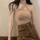 Fongt Sling Small Vest Women's Summer Pink Short Hanging Neck Sexy Outside Wearing Small