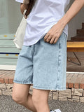 High Waist Straight Leg Denim Shorts-Outfit