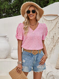 Fongt Fashion Casual Women's Top 2024 New Print V-Neck Slim Cuff Kink Top-Outfit