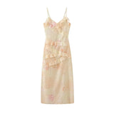 Fongt Sexy Women's New V-Necked Leaves With Long Slingless Sleeveless Dress