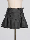 Fongt 2025 Fashion New Striped Lotus Side Draw With Sexy Lace Design High-Rise Half-Dress