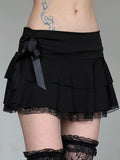 Fongt New Dark Wind Bow Lace Splicing Skirt Sexy Low-Rise Thin Hot Girl Ponp Of Short Skirt