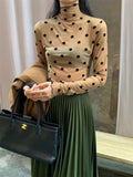Fongt Hook Silk Restore Ancient Ways Port Storm Point Net Gauze Bottom Upper Garment Female Early Spring New Style Thin Money Perspective High Collar Inside Build T-Shirt Female-Outfit