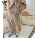 Spring Women Hoodies Sweatshirt Tracksuit Fleece Cotton 2 Pieces Sets Female Pants Suits