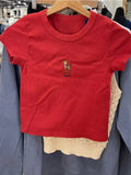 Women Soft Cotton Red Deer Embroidery Tees 2023 Summer Fashion Ladies O Neck Casual Female Short Sleeves Slim Tops-Outfit