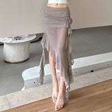 2024 Summer New Women's Net Yarn Bag Hip Three-Dimensional Flower Body Irregular Side Half