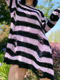 Distressed Stripe Longline Sweater-Outfit