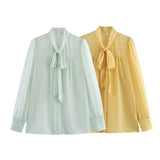 Fongt Spring Fashion Leisure V Tie With Thin And Flowing Shirt Top Female A15017