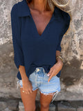 Fongt Women's Summer New Collar Knitted Shirt Seven-Point Sleeve Solid Color Bottom Shirt Women