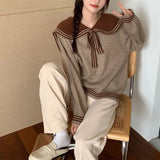 Autumn Winter New Navy Gets Small Pure And Fresh Design Sense Soft Waxy Knit Head Loose Sweater Female Temperament Jacket-Outfit