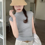 Style Round-Neck Knitted Short-Sleeved T-Shirt Women's Summer New Tight And Thin
