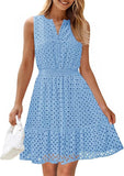 Fongt Women's Summer Sleeveless Dress V Collar Hollow Pores High Waist A Skirt Swing Short Party Dress