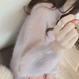 All-match Midi Elegant Solid Color Sweaters 2023 Autumn Winter Korean Loose Long Sleeve V-Neck Jumpers Women's Clothing-Outfit