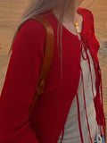 Fongt Spring New Temperament Thin Knitted Cardigan Retro Red Sunscreen Air Conditioning Shirt With Small Coat Woman