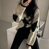 Argyle Sweaters Autumn Winter Pullovers Long Sleeve O-Neck Loose Knitted Korean Tops Casual Vintage Jumper Sueter