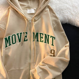 Letter Embroidery Oversized Zip Up Hoodie-Outfit