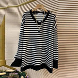 Basic Striped Spliced Pullovers Spring Autumn Female Clothing Casual Loose V-Neck Fashion Commute Long Sleeve T-shirt New-Outfit
