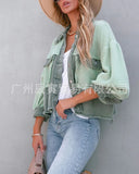 The Ins New Autumn / Winter Ladies Cotton Waffle Denim Patchwork Niche Loose Jacket Jacket-Outfit