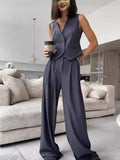 Fongt Women's Clothing 2025 Spring New V-Neck Sleeveless Vest Hanging Broad-Legged Trousers Casual Set