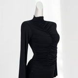 Fongt A Half-High Neck And Long-Sleeved Bottom Top With A High Stretch Top-Outfit