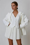 Solid V-neck Vest And Pleated Mini Skirt Set-Outfit