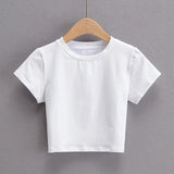 New Women's Wear Summer Basic Net Round-Collar Short-Sleeved Solid Color Navel Slim Short T-Shirt-Outfit