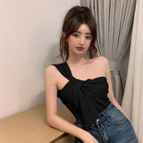 Fongt New Design Sense Knotted Shoulder Short Vest Ins Wearing Slings Hot Knitting