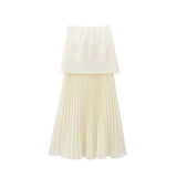 Fongt Women's Clothing 2025 Summer Solid Color Trim Gold Button Knitted Vest Top + Half Skirt Set