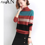 High Collar Sweater Women's New Women's Wear In 2023 Striped Knitted Bottomed Shirt Sweater Women Oversized