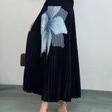 Stand Collar Three Quarter Sleeve Printing Blouse High Waist Long Skirt Pleated 2 Piece Sets For Women 2024 Summer TH4149-Outfit