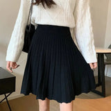 Knitted Pleated Long Mini Skirt-Outfit