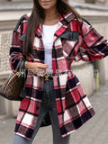 The Ins Hot Winter Street Hipster Long Sleeve Lapel Loose Plaid Wool Women's Coat-Outfit