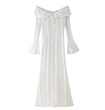 Fongt Women's Clothing Explosion Fashion Elegant Sexy One-Word Shoulder Lace Dress