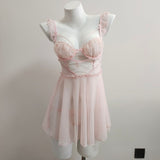 Fongt Spring Summer New French Girl Pure Wind Sexy Small Flying Sleeve Net Yarn Small Chest With Bra Bra Bra Bra Pajamas Pajamas