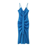 Fongt Spring/Summer Women's Temperament Elegant Sexy Pure Color High-Waist V-Neck Sleeveless Dress