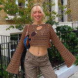 Neck Summer Girl Fashion Sexy Irregular Ripped Hollow-out Knitted