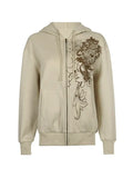 khaki zip-up hoodie with floral