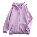 Fongt Flat Hooded Ins College Windy Loose Zipper Thick Hooded Coat