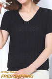 Hollow Out Short Sleeve Knitted Tops 2023 Thin V Neck Loose Pullovers Sweaters Women Jumpers Womens Clothing Sweter